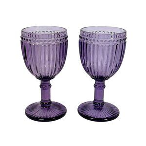 VTG Rosanna Wine Glasses 8 OZ Purple Mouth-Blown Thick Glass Fancy  2PCs